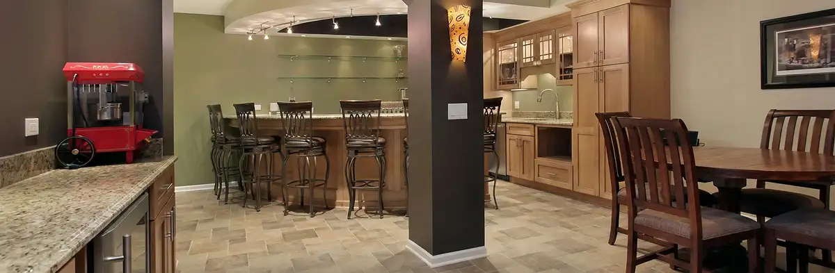 modern basement remodeling with custom finishes and open layout in a home in Staten Island, NY