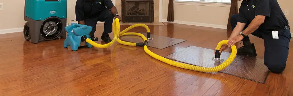 emergency water removal technicians extracting standing water from a home using professional equipment in Staten Island, NY