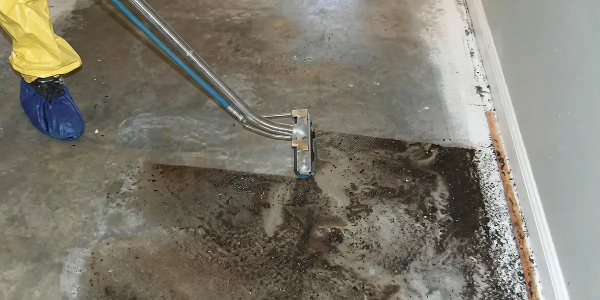 sewage removal technicians extracting contaminated wastewater from a residential floor in Staten Island, NY