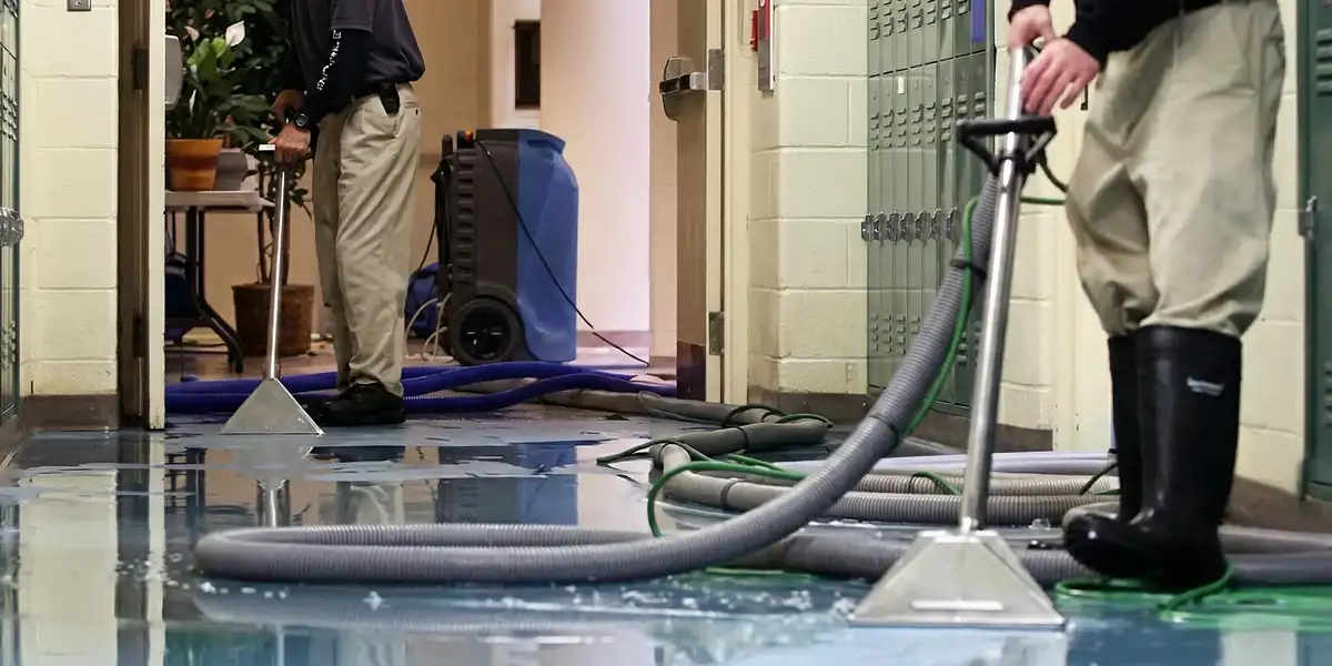 water damage restoration technicians performing professional water extraction inside a property in Staten Island, NY